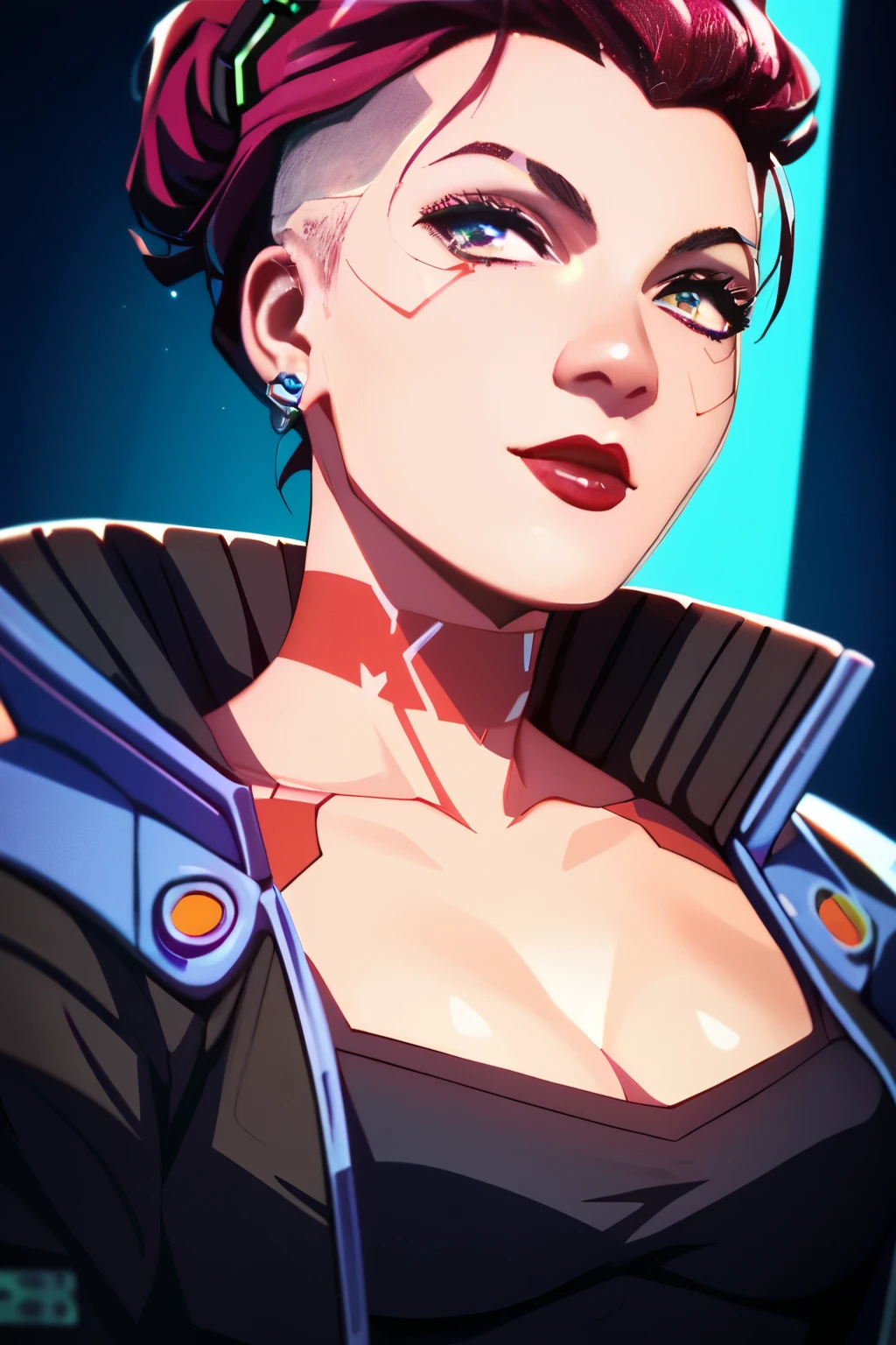 score_9, score_8_up, score_7_up, zPDXL3, detailxl, Ultradetailed illustration of a female close up; 1 girl, neon cyberpunk setting, cyberpunk 2 0 7 7, highly detailed, Concept art by jama jurabaev