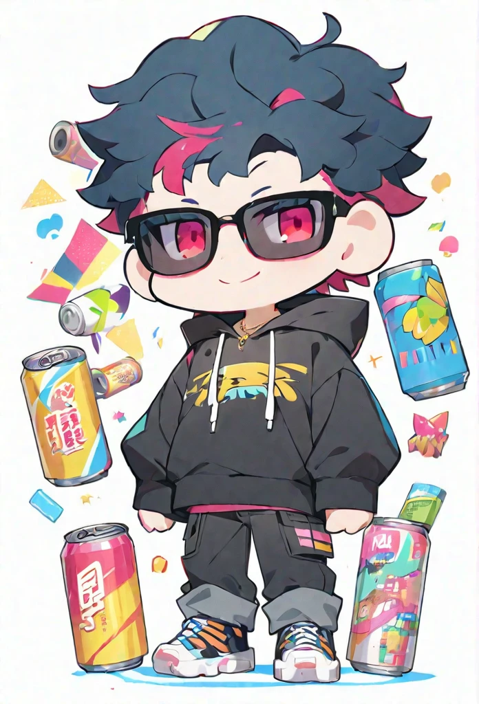 score_9, score_8_up, score_7_up, source_anime, chibi, 1girl, necoarc, slit pupils, black afro hair, afro, bandana, gangster, black skin, dark skin, red eyes, chibi, :3, gang, 2hite shirt, jeans, brown footwear, turtleneck, bar \(place\), beer mug 