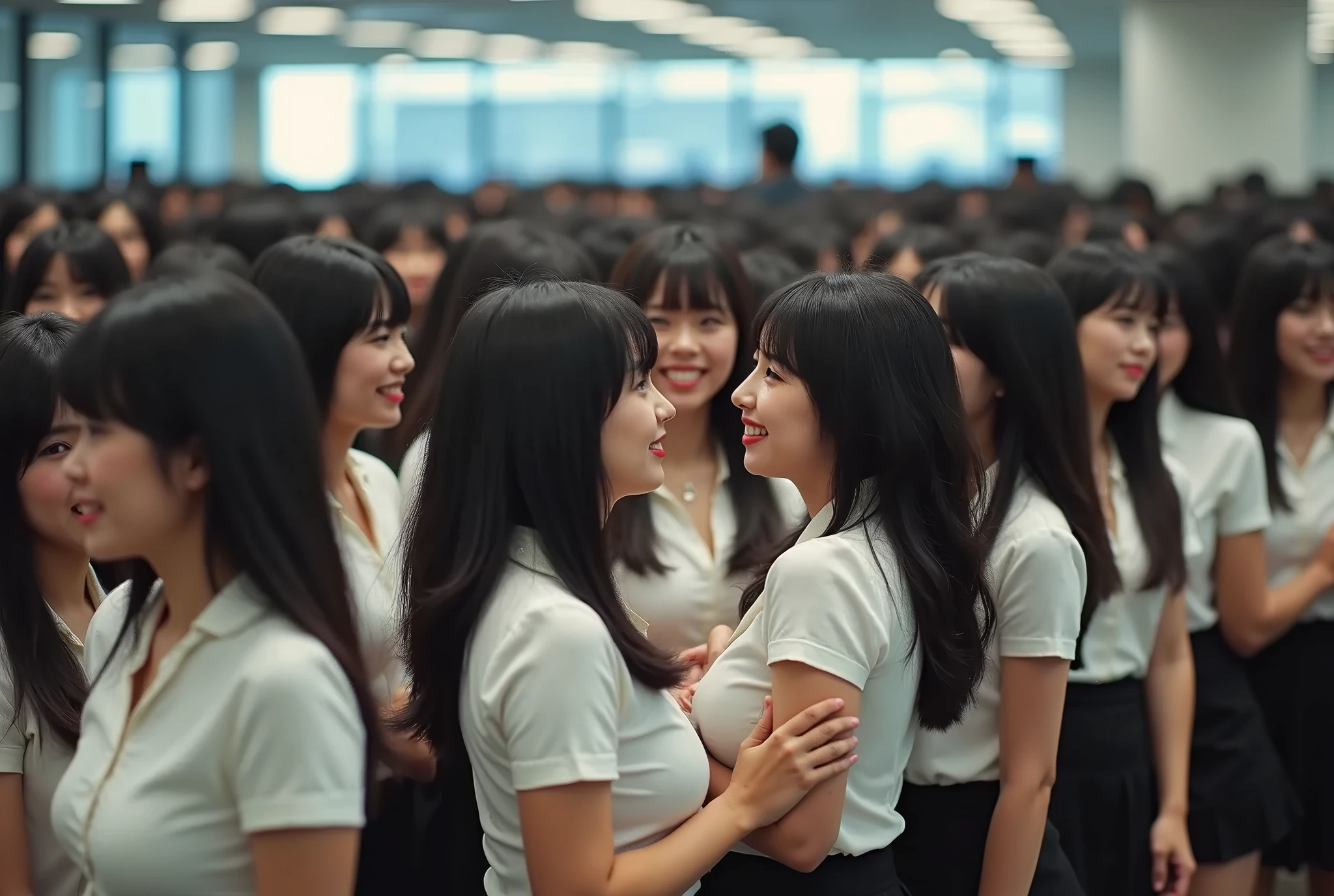 [Japanese Clone girls=Myself], (Perfect Clone girls Raw Photography Art), (16K, Highest quality, Ultra-high resolution, Unrealistic, Unprecedented sight, A world of cloned girls multiplying, Ultra-realistic), (Japanese, woman, 26-year-old), (((((Small face, (((((Thick black hair, Semi-long hair)))))))))), ((Very beautiful detailed girls, Accurate body structure, Very detailed body, (((((Big Tits, J-Cup))))), (((White shirt, I can see the cleavage, Black Mini Skirt))), ((Dark Eyes, Mature face, Cute Smile, A gentle gaze)), (((((Happy laughter))))), (((((Very detailed, 1girl-1,000,000cloning))))), (((((A very detailed and precise description of the doppelganger, Perfectly the same girl, The exact same smile, Perfect same hair, Perfect same clothes, Exactly the same height, Perfect same J-cup))))), (((((clone girls only))))), ((Filling the Earth 1,000,000,000,000,000,000,000,000,000,000,000,000,000人のclone girls, Super dense, Focus on the middle of the group, I&#39;m happy to be surrounded by countless versions of myself, I want to drown in love with countless versions of myself., I want to be drowned in love with countless versions of myself around me., Holding hands, hug, hug, kiss, Touching breasts)), ((The sight of the ultimate super-crowded, 異常なSuper dense, Countless clone girls packed together tightly)), ((Bright and soft light)), ((((((((Very detailed and clear hyper-perspective drawing)))))))), (((Subject depth zero))), Seeing from a bird's perspective