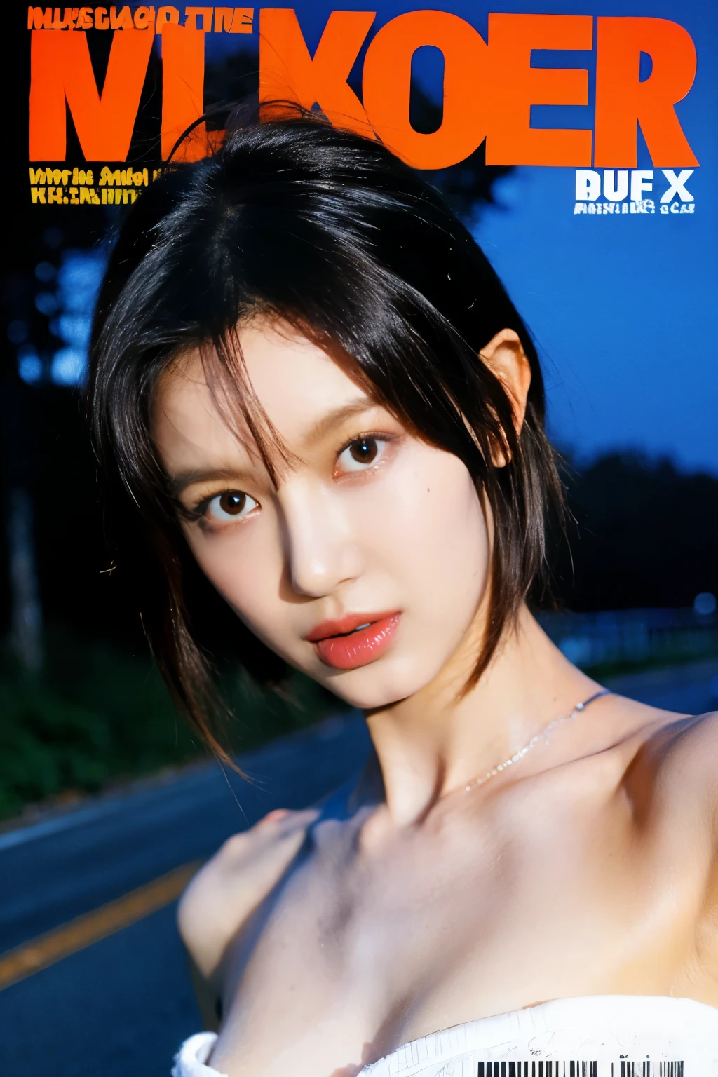 Title: "Ethereal Allure: Captivating Presence"
"A pretty Indonesian woman girl nude, topless, realistic nipple, detailed nipple, SMALL breast, nsfw, masterpiece, with blue lighting, raw photo, film photo, 90s flash photo, 1girl, night scene, dark, empty road, beautiful 1girl, Big Explosion、sin front of camera, best quality, (short messy bob hair), full body, full shot, show off armpits, detailed hand, detailed skin textured,NSFW

1girl, solo, breasts, looking at viewer, short hair, brown hair, bare shoulders, standing, cowboy shot, white_blouse, lips, realistic.,Ava
With a sexy pose and a look of confidence in her big eyes,  exudes an irresistible charm that is sure to captivate fans and admirers alike. This magazine cover celebrates  unparalleled beauty and talent, cementing her status as a true icon in the world of entertainment.,Milf