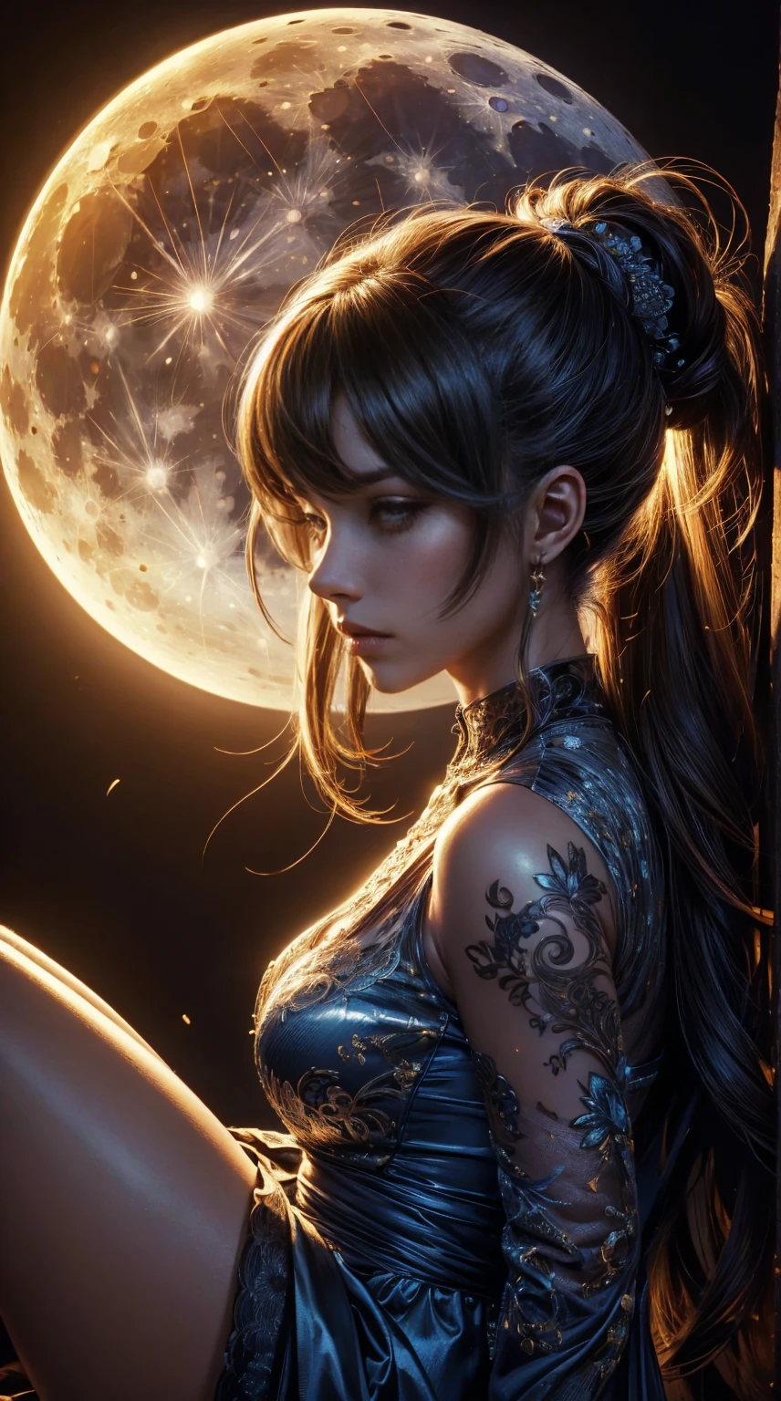   Like the whole body  ，（Best Quality，Super detailed，    Best Illustration   ，  best shadow  ，masterpiece，  kampala，  Professional work 、The most emotional images of the Moon in the world 、full moon 