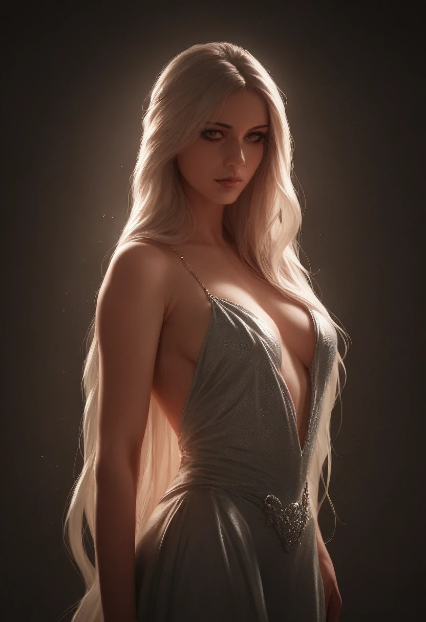 a beautiful woman, seductive pose, sensual expression, long flowing hair, elegant dress, alluring gaze, dramatic lighting, cinematic composition, photorealistic, 8k, hyper detailed, high quality, masterpiece, glamorous, dramatic colors, moody lighting, chiaroscuro, cinematic mood