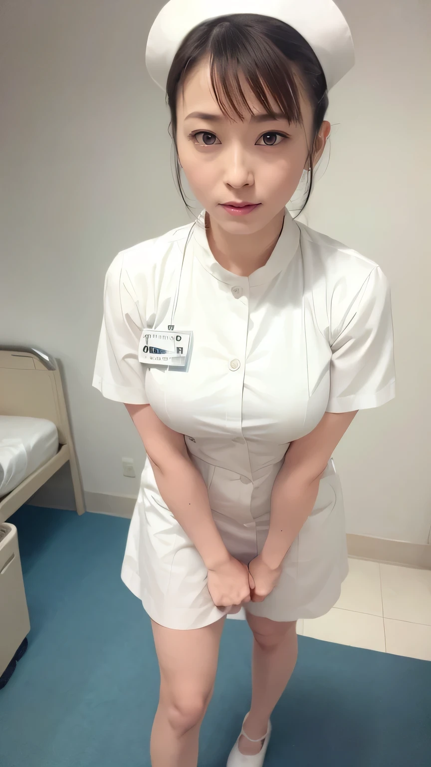 1 girl,(Wearing white nurse clothes:1.2),( RAW photo ), (Realistic, photo-Realistic:1.4), masterpiece, so delicate and beautiful, very detailed, 2k wallpaper, wonderful, finely, very detailed CG unity 8k wallpaper, very detailed, High image quality, Soft light, Beautiful meticulous girl , very detailed eyes and face, beautifully detailed nose, finely beautiful eyes, nurse, COMPLETE ANATOMY , PERFECT BODY , is leggy,Big Breasts, Black Hair , Upstyle, nurse uniform, ((nurse cap)), LONG SKIRT , nurse, white costume , thin, hospital, Clear, white uniform, hospital room, Neck auscultation,Close face,Big Breasts, Legs with a beautiful tail , full body portrait