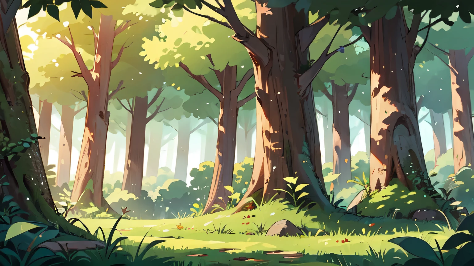 Scenery in the forest with trees that have fewer leaves as winter approaches