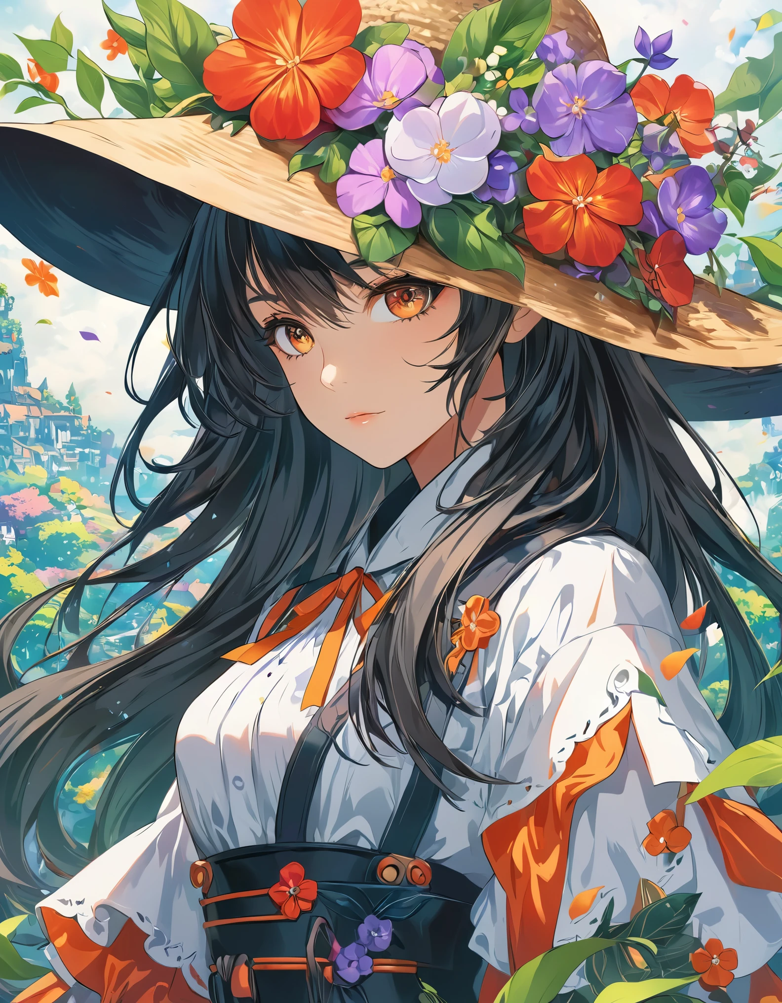 anime girl in a hat with flowers and leaves, anime style 4 k, anime art wallpaper 4k, detailed digital anime art, anime art wallpaper 4 k, detailed anime art, anime fantasy artwork, 4k anime wallpaper, anime wallpaper 4k, anime wallpaper 4 k, anime fantasy illustration, detailed anime artwork, detailed anime character art, anime art wallpaper 8 k