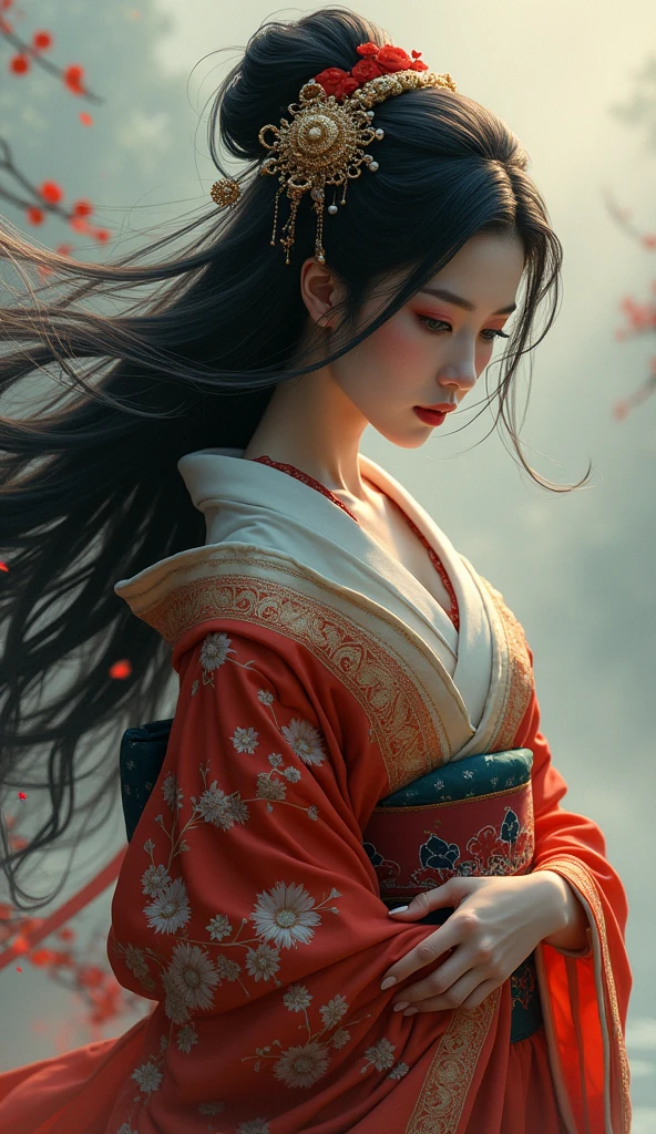 Sensual Geisha long hair in the wind 