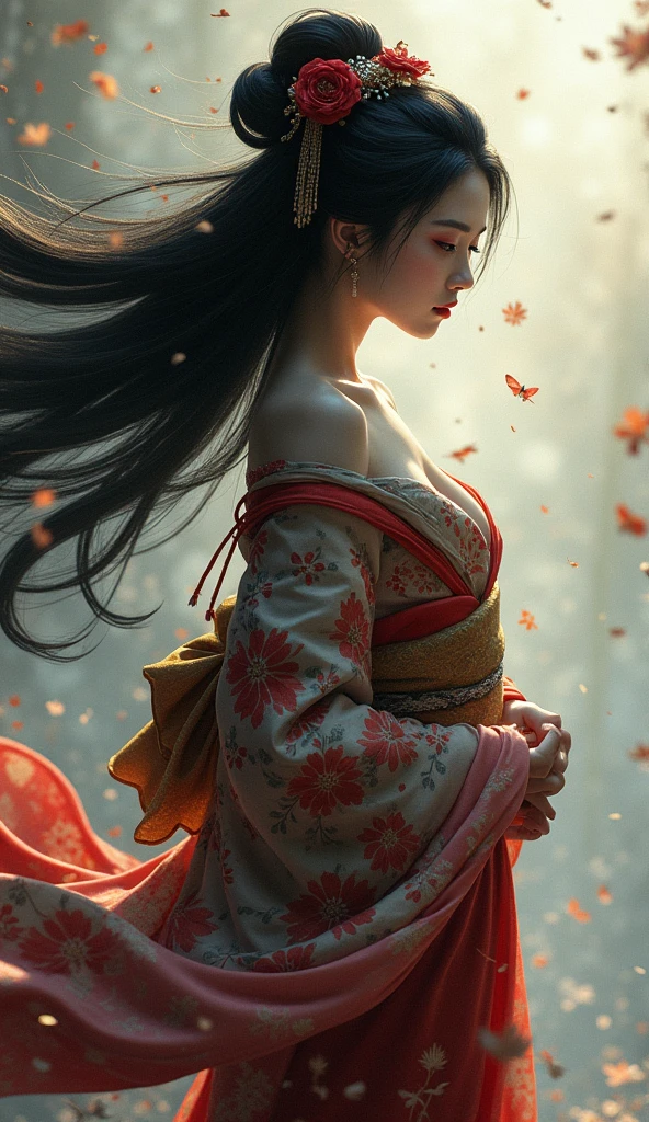 Sensual Geisha long hair in the wind 