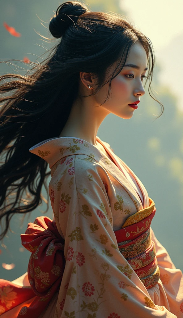 Sensual Geisha long hair in the wind 