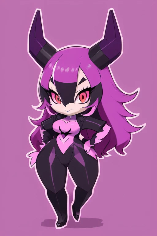 drawing of a cartoon character with a pink shirt and a purple shirt, full color drawing, chibi monster girl, shalltear from overlord, girl design lush horns, colored drawing, high quality colored sketch, detailed fanart, anthropomorphic deer female, anthropomorphic female deer, colored sketch, monstergirl, sombra from overwatch female furry pokemon ai fan style