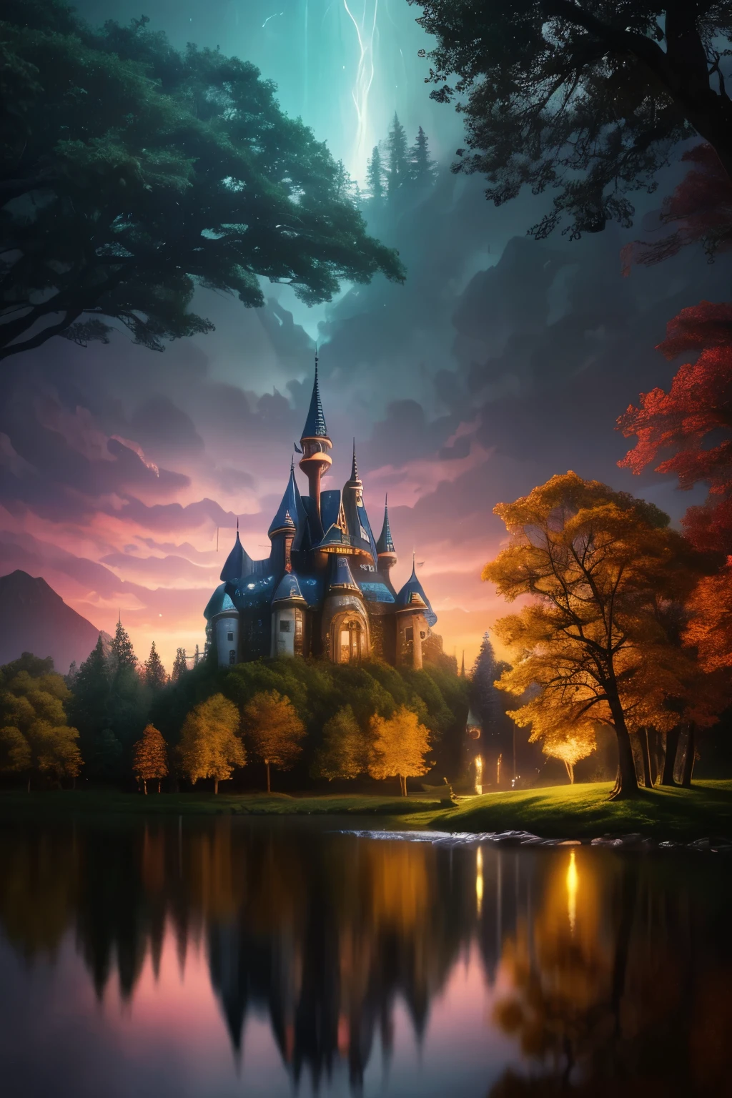 A dreamlike fantasy landscape, a surreal forest with glowing mushrooms, floating islands, and a whimsical castle in the distance, 1girl, detailed face, beautiful eyes, long hair, detailed dress, walking through the mystical scenery, (best quality,4k,8k,highres,masterpiece:1.2),ultra-detailed,(realistic,photorealistic,photo-realistic:1.37),fantasy,surreal,dreamscape,magical,ethereal,glowing,vibrant colors,dramatic lighting