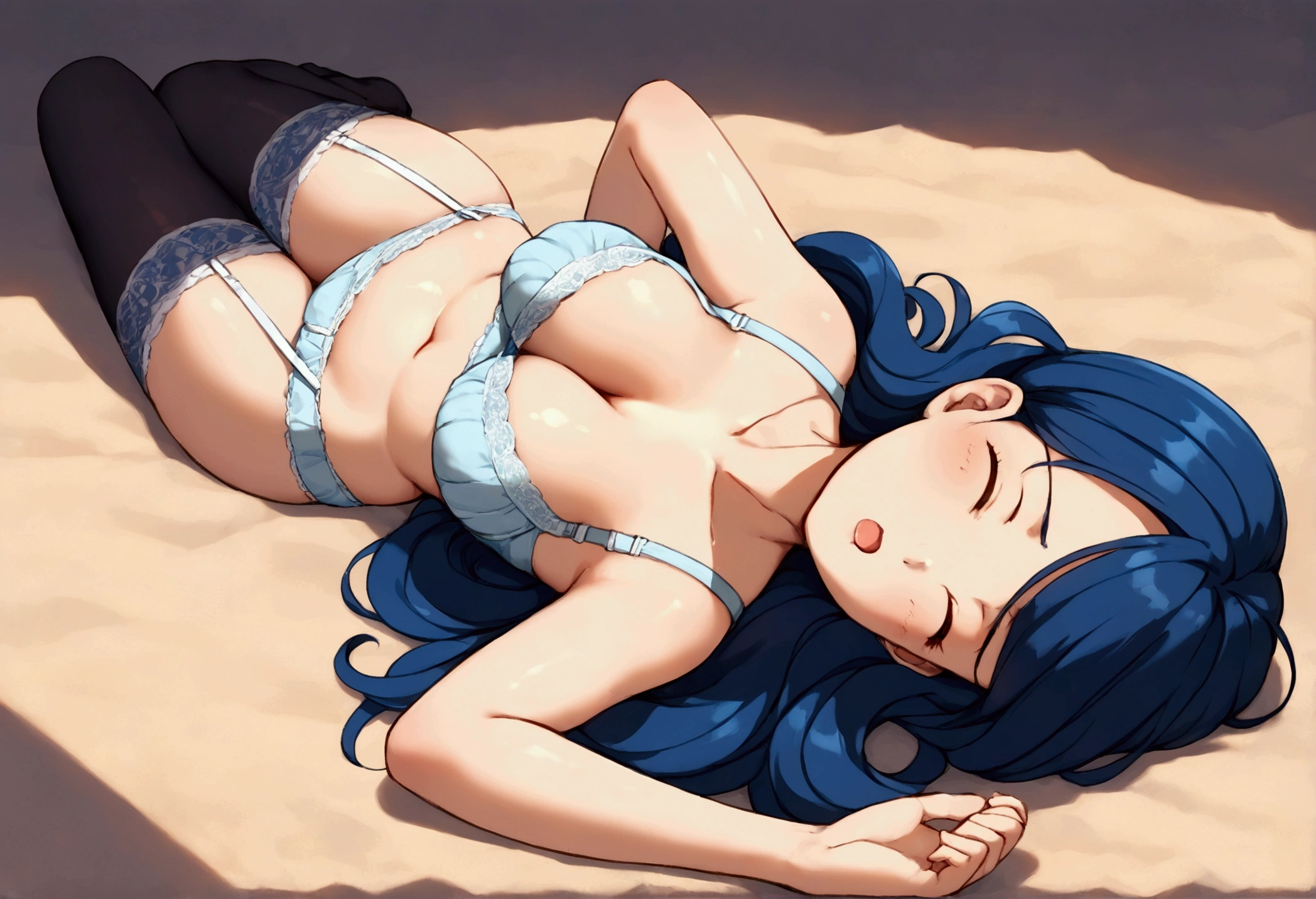 misato katsuragi, red bikini, lying in beach, doggystyle sex, serious face, moan