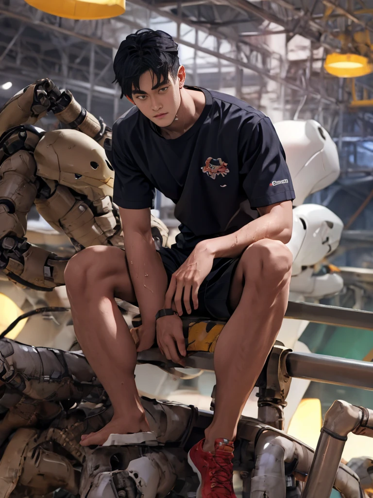  tall boys cuddly  ,  naked , legs stretched out , impact , Sweetie , wet , Fascinating , big , โป่งbig , ลูกbigๆ ,  the whole body of the character,  from the knees  , Big Asssa，Robot， punky style 