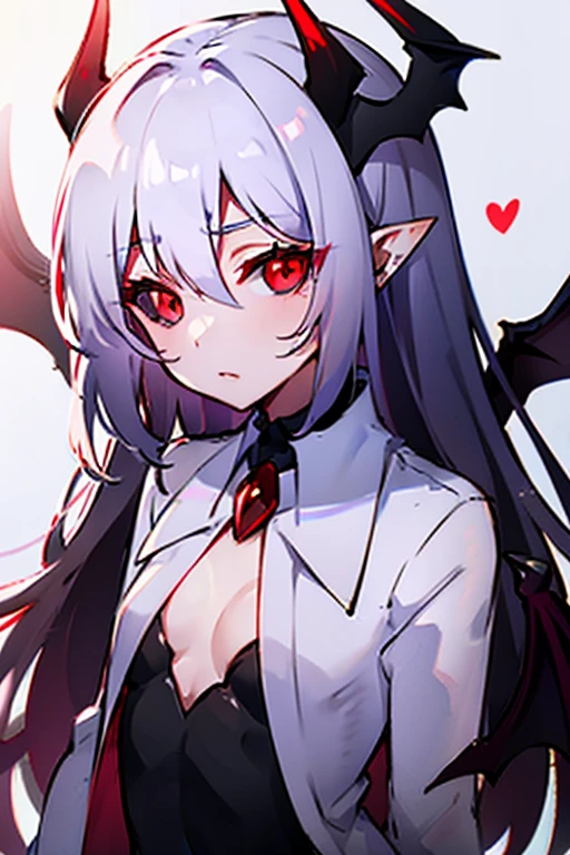  demon woman、Flat chest、White buttoned shirt、clear、Black Bottoms、(Black sclera)、 Red Eyes