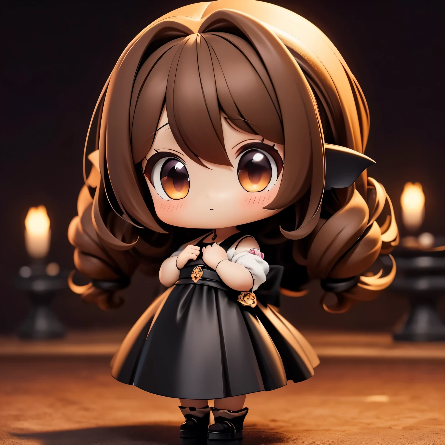 带角和骷髅图案裙子的Anime Girl, ((  light brown hair))(Wearing a skirt, gothic maiden Anime Girl,  Cute anime in a beautiful dress , Anime moe art style, Anime Girl wearing a black dress, Night Core, (Anime Girl), Anime style 4K, Slightly fat,  high quality animation art style , Anime Girls, demon Anime Girls