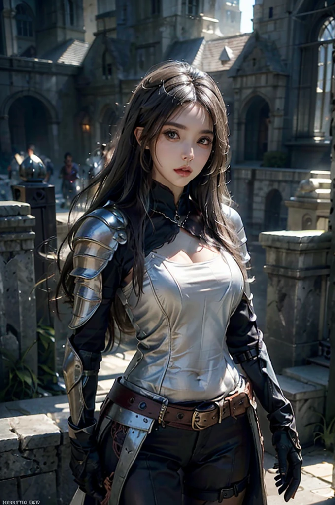  photorealistic,  high definition,  1 girl,  hip up , White long hair,  beautiful eyes,  Normal Breast , Dark Souls Style,  Knight Armor