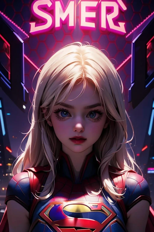 Supergirl in the style of Spider-Man, masterpiece, best quality, abstract, psychedelic, neon, (honeycomb pattern), (creative:1.3), sy3, SMM, fantasy00d