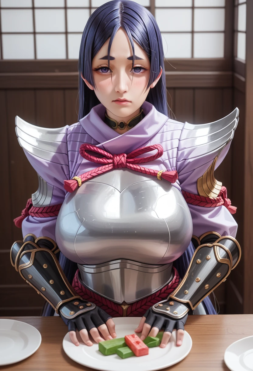 (masterpiece), Best Quality,  high definition, ((1 minamoto no raikou;1.9)), (A woman wearing highly revealing transparent plate armor;1.4), ((nsfw;1.9)), Serious face, A little blush, (Huge Tits;1.9), For men {x} Accurate hands, ((Having sex;1.9)), (Midnight), No underwear;1.9, (1 male;1.9),