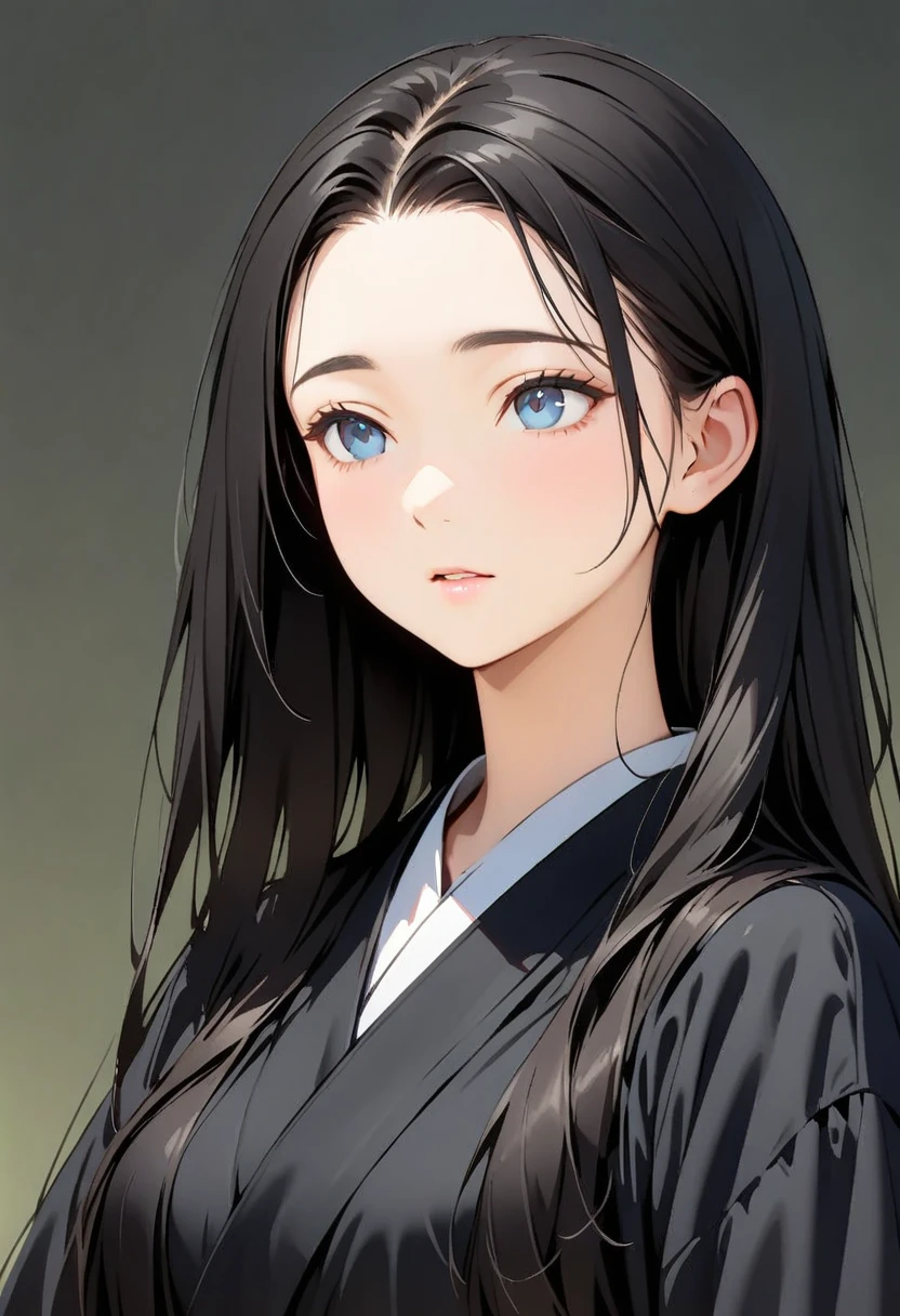 (Best Quality:1.2,  very detailed, 8k, Vibrant, masterpiece:1.2,Classic), Perfect 12 Dana ,  Women in the Heian Period, Monochrome,  girl, (( front upper body close-up shot:1.4)), Straight black hair,  long hair , Bangs are a hairstyle that shows off the forehead , Looking up, ((Retro,  vintage , Plain background, Monochromeアート, Anime character line drawing ))