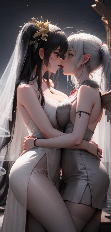 lesbian, lesbian sex, xayah, ahri, league of legends, hentai, naked, kissing, love, orgasm, lucyna kushinada, cyberpunk edgerunners, nipples, animal ears, glowing eyes, white hair, sweat, piercings, tatoo, body paint, fox tail, night, jungle, horny