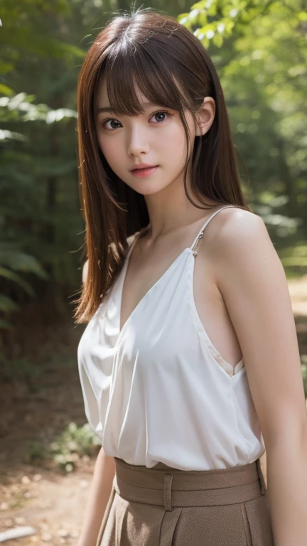 (nsfw:1.2)、one 日本人の girl, (a beauty  girl, delicate  girl:1.3), (:1.0), break, (summer、 blouse:1.3), break, (In the forest:1.3), break, Extremely fine resolution, (Symmetrical eyes:1.3), break, Small breasts,  Brown Eyes ,  split bangs that show cleavage, Brown Hair,  girl, break, ( Eyes and Face Details:1.0) break, (masterpiece, Best Quality,  very detailed,   Detailed Face , 8k)、(Nipples visible through the gaps in her clothes:1.0)、stand、Hunchback、 face down 、 side view、  my clothes are torn 