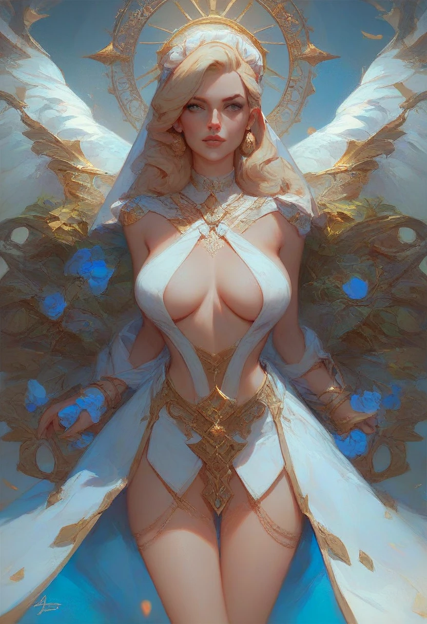 gorgeous blonde proper demure innocent wealthy rich high class upper class angel goddess of all milfs, war, and fertility, with a perfect body, viewed from the front, seen from the front, frontal view, absolutely perfect god-like breasts, incredible fertile hips