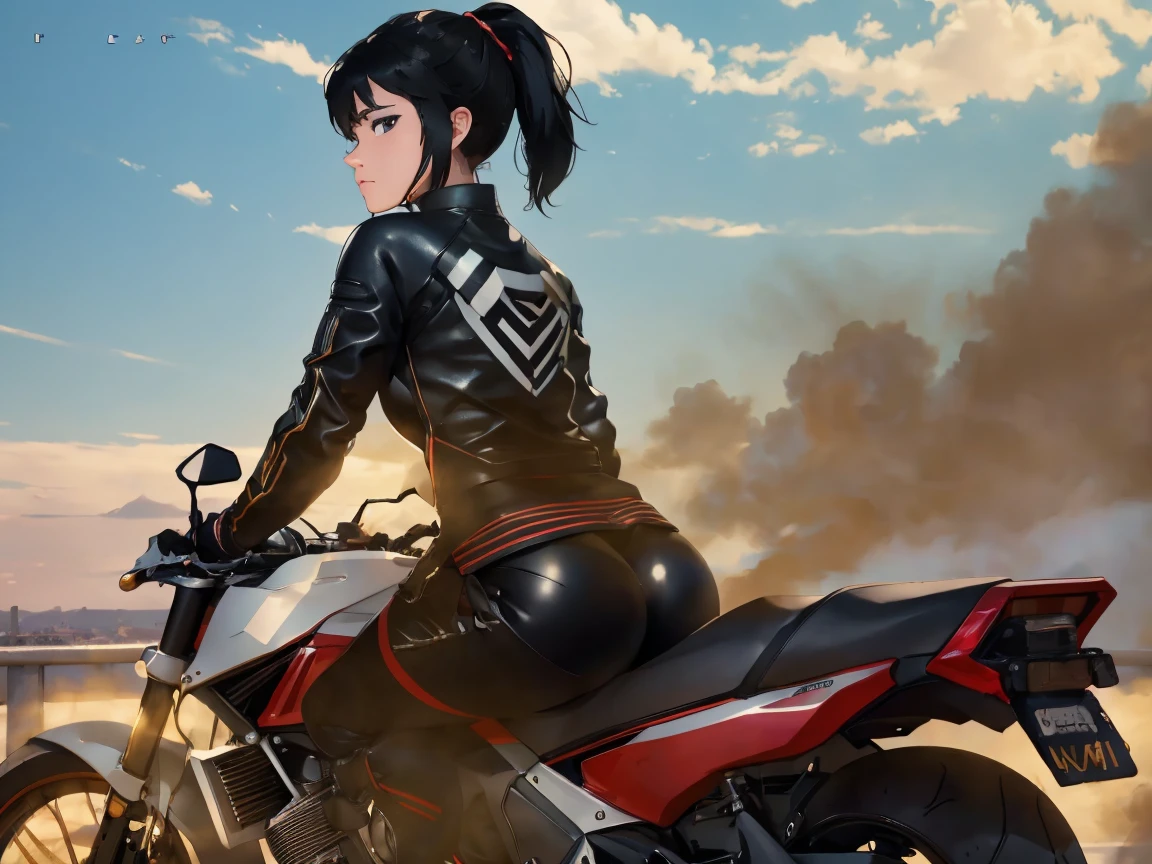 masterpiece,best quality, 1girl,solo kill la kill, ((velocity)),Attacked by farts, (((Women farting))),(girl farting while riding a sport bike),velocity,)(a female motorcycle club member),(wearing a motorbike community clothing ),(her butt facing screen)) (ponytail blackhair),(Asian woman),(Highway),(masterpiece:1.2、top-quality, best-quality)、(the Extremely Detailed CG Unity 8K Wallpapers、ultra-detailed、Best Shadows)、(Detailed background)、(The best lighting、extremely delicate and beautiful)、depth of fields、1girl in、solo、