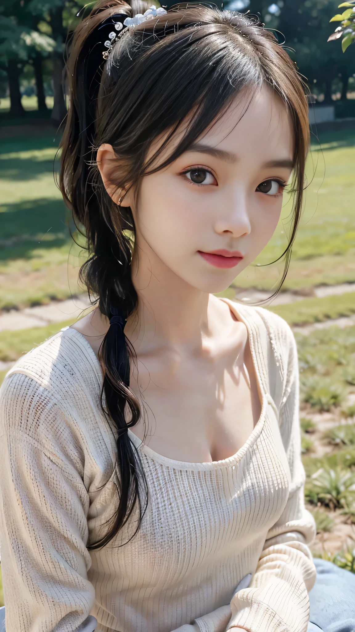 Day,village, forest,wooden house,trees,outdoors,
sitting at attention,
bare_shoulders,collarbone,sleeveless,Grey_dress,
<lora:Ellie_Black_Summoner-KK77-V1:0.7>,
brown_eyes,brown_hair,braid,
,<lora:more_details:0.1>,
1 girl, 20yo,Young female,Beautiful long legs,Beautiful body,
Beautiful Nose,Beautiful character design, perfect eyes, perfect face,expressive eyes,perfect balance,
looking at viewer,(Focus on her face),closed mouth, (innocent_big_eyes:1.0),(Light_Smile:0.3),
official art,extremely detailed CG unity 8k wallpaper, perfect lighting,Colorful, Bright_Front_face_Lighting,White skin,
(masterpiece:1.0),(best_quality:1.0), ultra high res,4K,ultra-detailed,
photography, 8K, HDR, highres, absurdres:1.2, Kodak portra 400, film grain, blurry background, bokeh:1.2, lens flare, (vibrant_color:1.2),professional photograph,
(Beautiful,huge_Breasts:1.4), (beautiful_face:1.5),(narrow_waist),