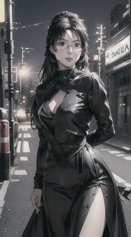 
(masterpiece, Best Quality),  Ultra Hi-Res, Illustration, ( Kojima Ayami's Style:1.4),  1 girl, Crafted Black Gown ,  wavy hair in front of the station, Dark Theme,  dazzling , beautiful, Complex
