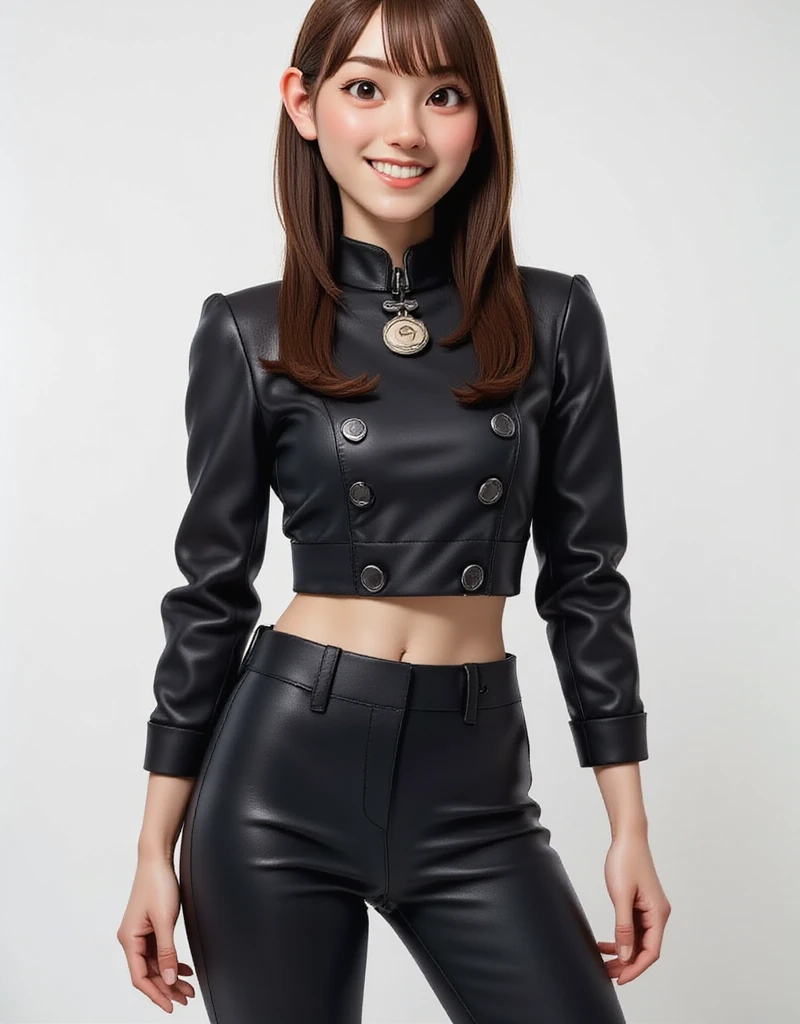 (((Black clothes))), 1girl, 25years old woman, (perfectly detailed face), cute face, ((Healthy and slim body)), beautiful face, ((looking at viewer)), Simple Background, ((white background)), ((white wallpaper)), White skin, (bright lighting:1.2), perfect lighting, photorealistic, (bokeh), UHD, anatomically correct, masterpiece, best quality, ((Focus on faces))
