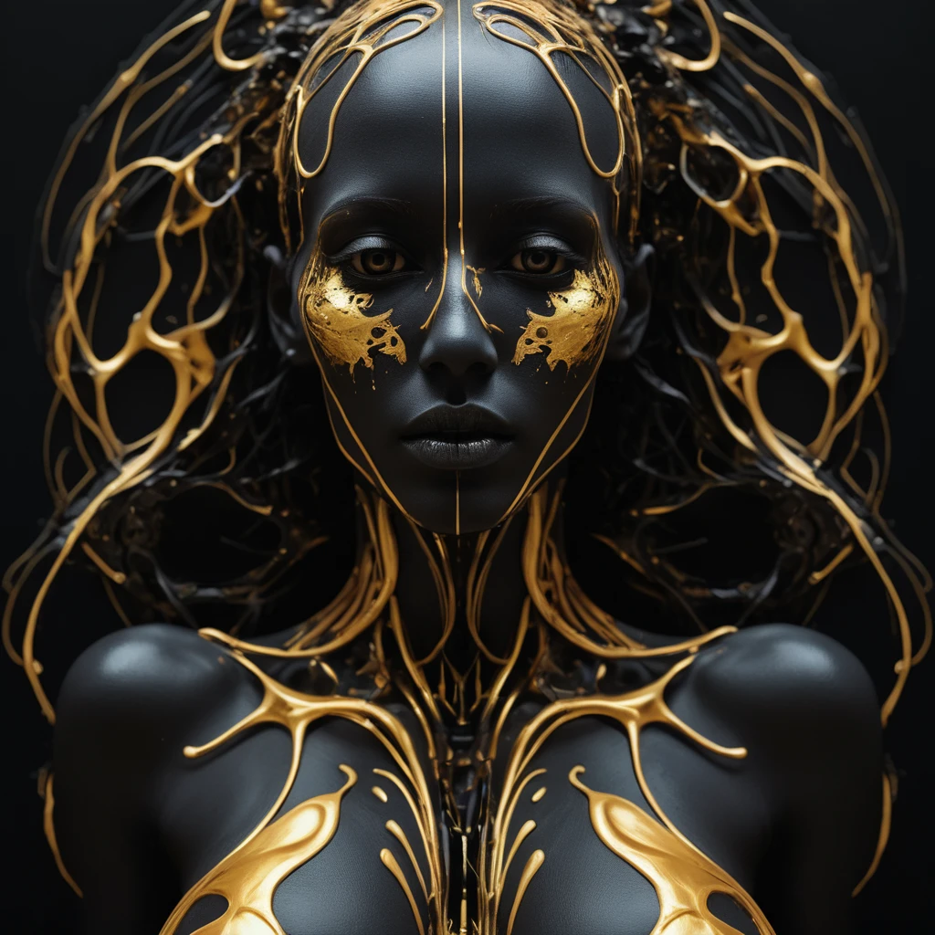 portal of good energy, goddes of death, a black and gold photo of a vgoddes of death body, digital art, generative art, abstract painting,expressive digital art, portrait of an goddes of death, abstract album cover, intertwined a dissolving, staring, messy, penetrate, juicy, sensual, submissive, dominant, (sexual:1.3), sexy shapes, romantic, fine art, vibrant neon colors, 