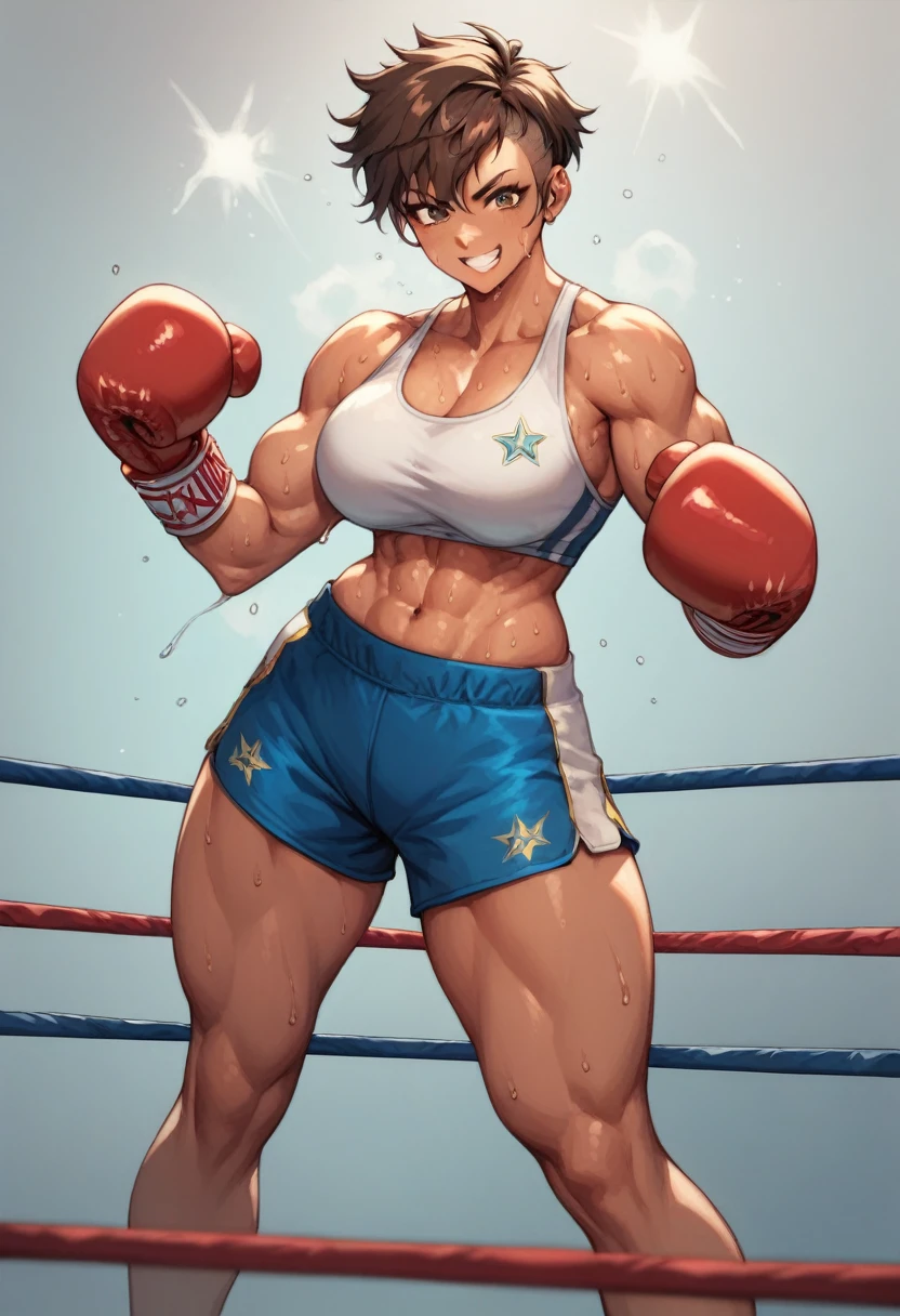 Create a digital image of a Thai baby wearing a boxing outfit.