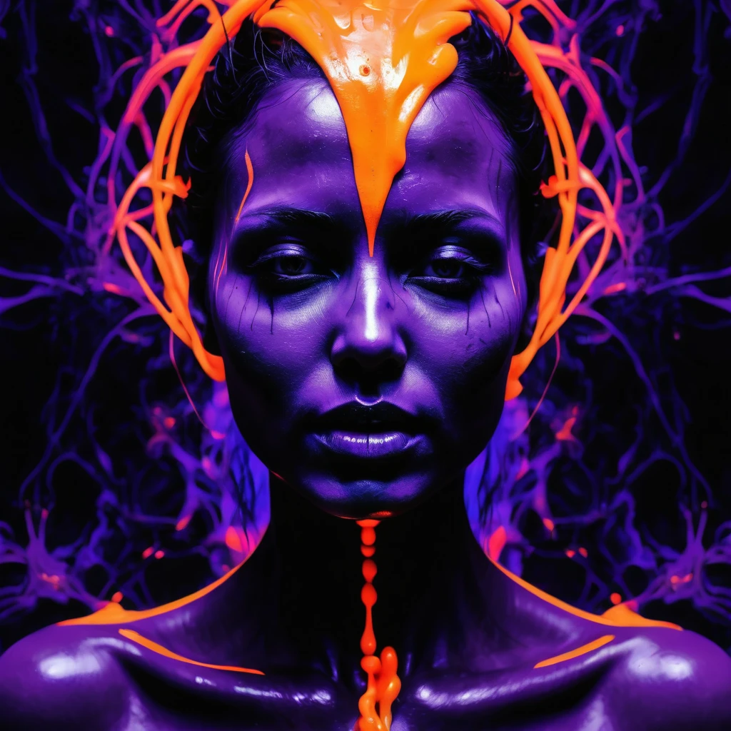 error in matrix, portal of good energy, goddes of death, dark violet and orange photo of a goddes of death body, digital art, generative art, abstract painting,expressive digital art, portrait of an goddes of death, abstract album cover, intertwined a dissolving, staring, messy, penetrate, juicy, sensual, submissive, dominant, (sexual:1.3), sexy shapes, romantic, fine art, vibrant neon colors, 