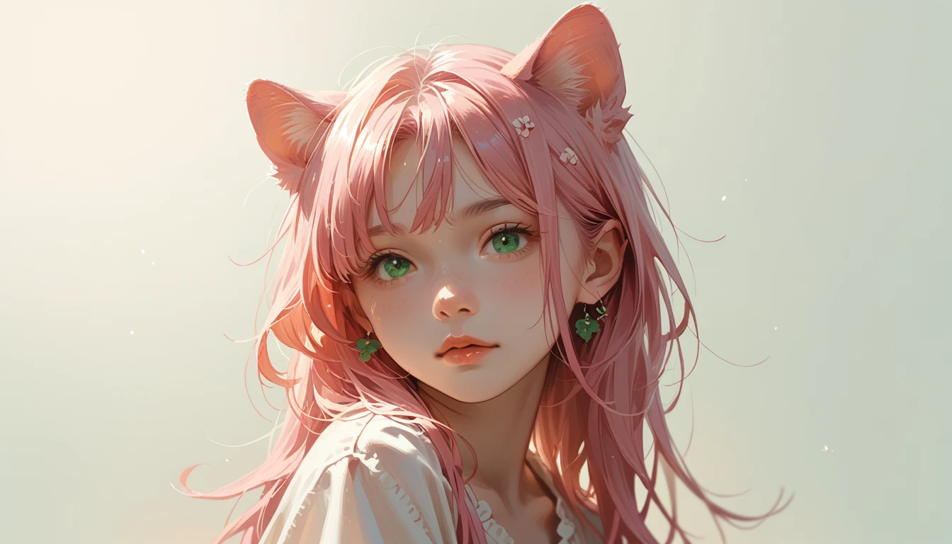 1 Girl, animal_ear, Gradient, Gradient_background, green_background, Check_exist_Check者, Pink_hair, JM Solo 