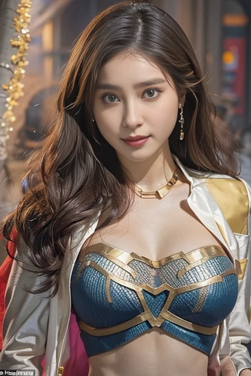 Best Quality, Realistic, photoRealistic,  1 portrait at the time of winning the award, ( intricate detail: 1.2), (Subtle details), ( intricate detail), (Cinematic Light), 1peopleの成熟した女性, Well-groomed super medium hair ,  Supergirl,  bouncy breasts that are big and firm enough to stick out of my big body: 1.7,  nipples that can tell the shape even when wearing a costume:1.5, Slim and tight waist ,  big round ass ,  An ideal and attractive body line, There is also a Superman emblem on the chest of the special luxurious formal costume at the time of the award,  Free, people々A gentle expression that makes you feel safe , Smiling, I'm standing supple ,  Freeな, 