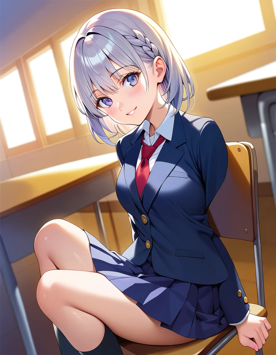 ，Viewer discretion advised，you, score_9, score_8_up, score_7_up,sauce_Anime, 1 girl, school uniform ,blazer,lOng sleeves, with collar_shirt,tie,pleined skirt,socks, loafers,smile,cowboy_shot, staring _in_ viewers,classroom, at dawn_On_chair,,Monster, sex,Monster性交, Nipples



