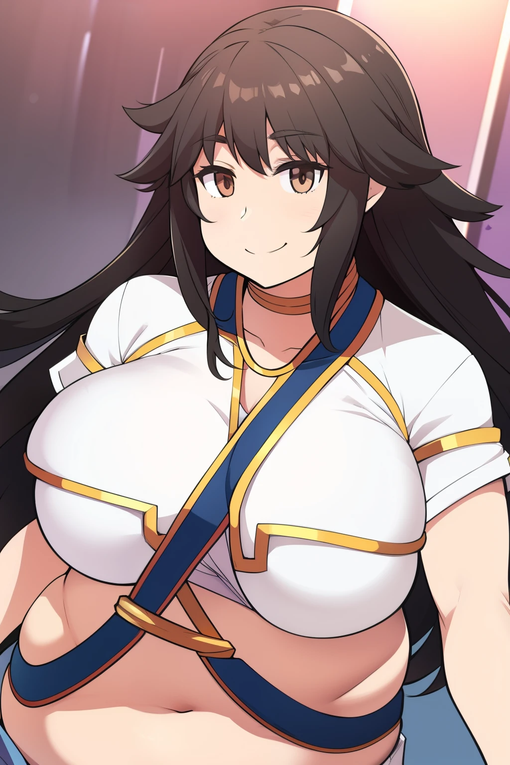 Chubby big breasts black hair brown eyes happy long messy hair smile dereder fate grand order 