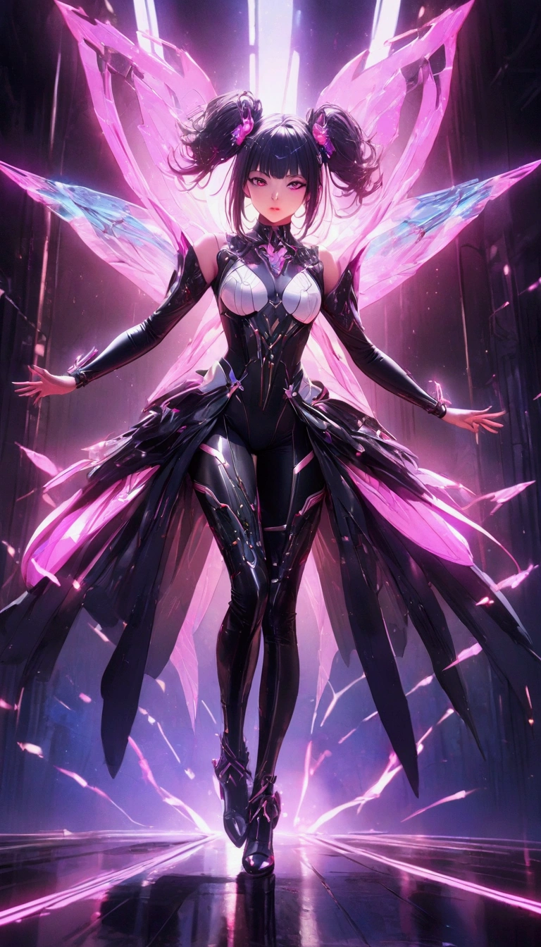 Sailor Neptune of the Fall。female solo. Brainwashed eyes。Evil costume. nefarious smirk。Latex Costume. Full Body Stockings. Futuristic machine background.