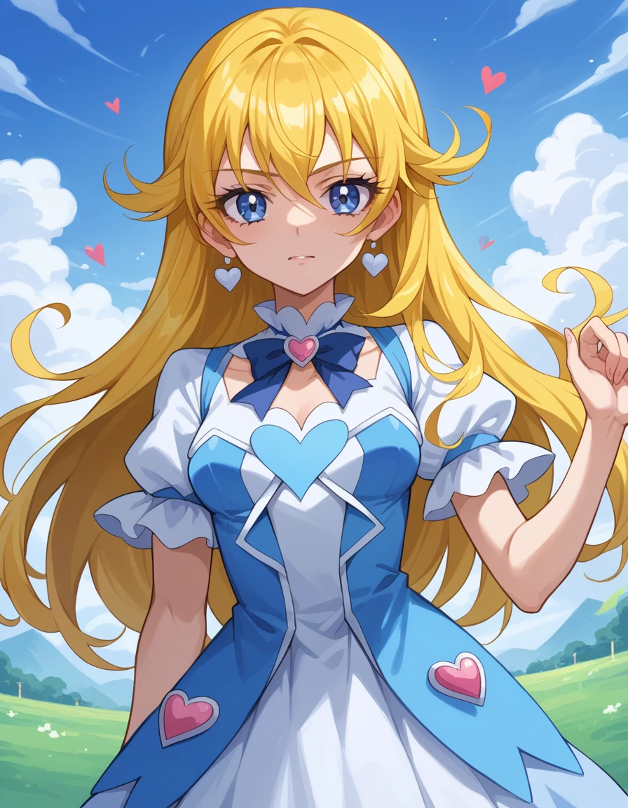  score_9,    score_8_up,    score_7_up, Coloring,   Anime Screen Capture ,     flat color    ,  godess magazine ,  shiny skin, ,   Cure Heart、Yellow Hair ,  long hair、, , futanari,