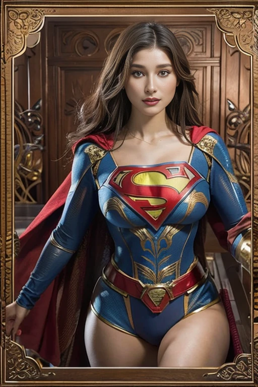 Best Quality, Realistic, photoRealistic,  1 portrait at the time of winning the award, ( intricate detail: 1.2), (Subtle details), ( intricate detail), (Cinematic Light),  1 Mature Woman , Well-groomed super medium hair ,  Supergirl,  bouncy breasts that are big and firm enough to stick out of my big body: 1.7,  nipples that can tell the shape even when wearing a costume:1.5, Slim and tight waist ,  big round ass ,  An ideal and attractive body line, Superman's S-shaped emblem is also on the chest of the special luxurious formal costume at the time of the award,  Gentle Expression , Smiling, I'm standing supple ,  Free, 