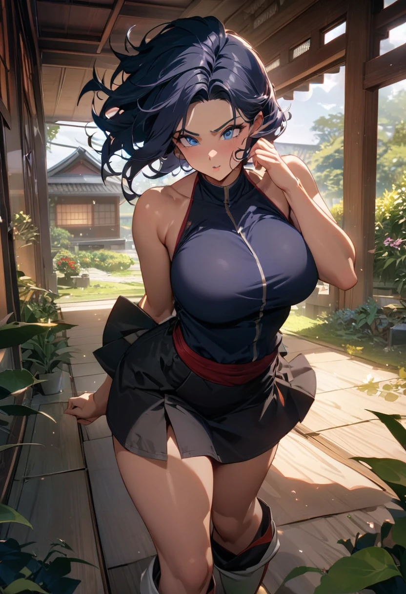 Videl, big breasts, masterpiece  Perfect Traits,in a garden,Japanese house,Full Moon lighting up his face,  perfect eyes, rostro perfecto y DETAILED, fondo perfecto y DETAILED,standing,wind blowing through her hair,buena calidad,Good detail, perspective from the ground,DETAILED, good resolution ,(masterpiece), good lighting ,good colors,magical atmosphere,good anatomy, fondo perfecto y DETAILED 