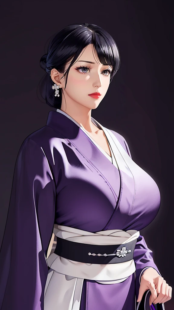 (（（figure，御姐figure,White and tender skin,（（（purple_Kimono,sash, shouji, shrine,japanese_clothes，）））,(（（black hair,Side bangs，Hair bun,lipstick,bangs,Black eyes,））),，((masterpiece)), highres ,((Best quality at best)),masterpiece,quality,Best quality,(（（  to the audience,Light in the eyes）））,Huge breasts,苗条figure,）））