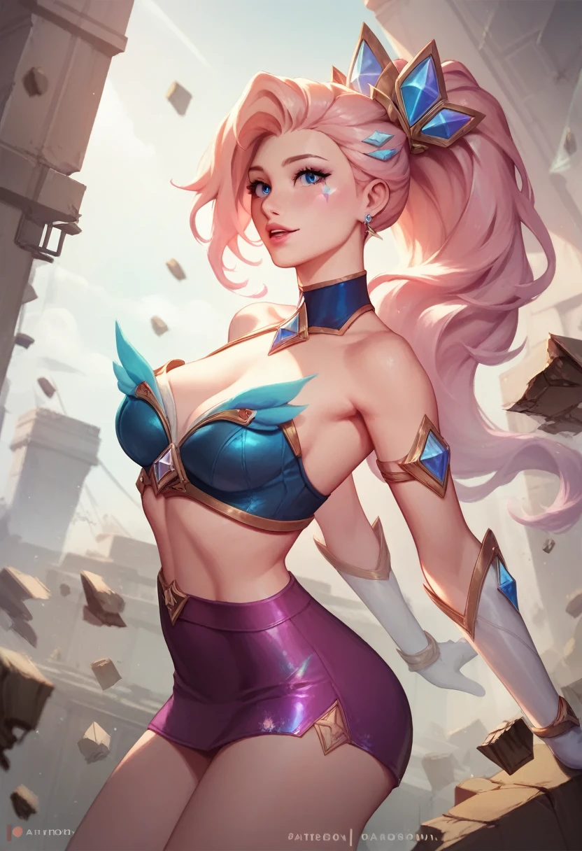 (masterpiece, best quality,top quality),(wide shot:0.95),leagueoflegends,all in one,Seraphine,Dynamic angle,1girl,solo, highly detailed, concrete,exquisite clothing, beautiful appearance
