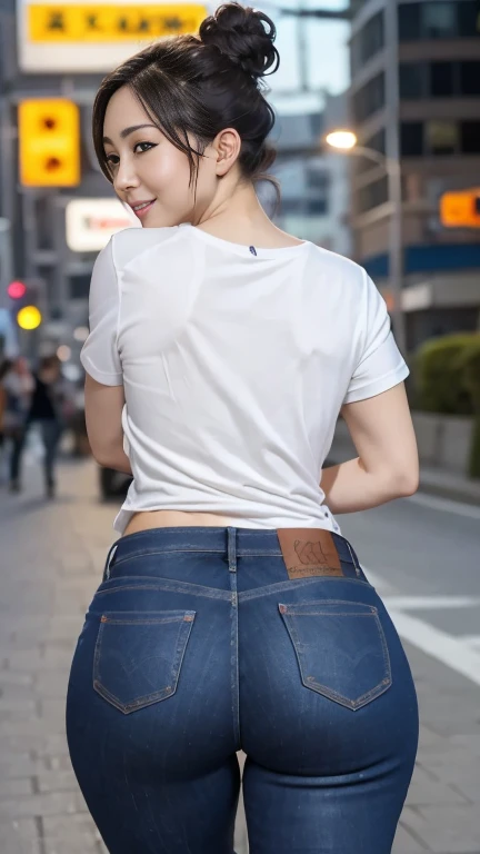 Very big ass Skinny jeans Tight-fitting clothes Walking in the streets of Tokyo Older sister with a beautiful face Jeans with an emphasis on the shape of the buttocks Perfect body High resolution