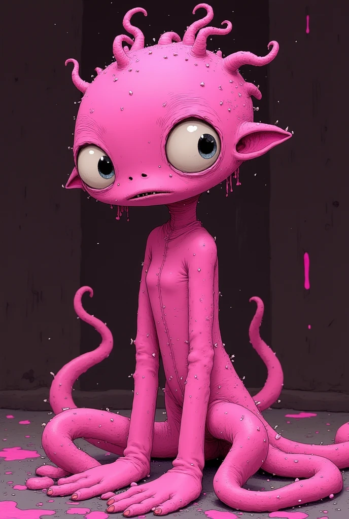 cute pink woman. Cute big eyes! sticky tentacles, high detail, perfect composition, digital painting, artstation, concept art, smooth, sharp focus, illustration, Carn Griffiths, Pixar, Victo Ngai, Jean Baptiste Monge, dramatic lighting
