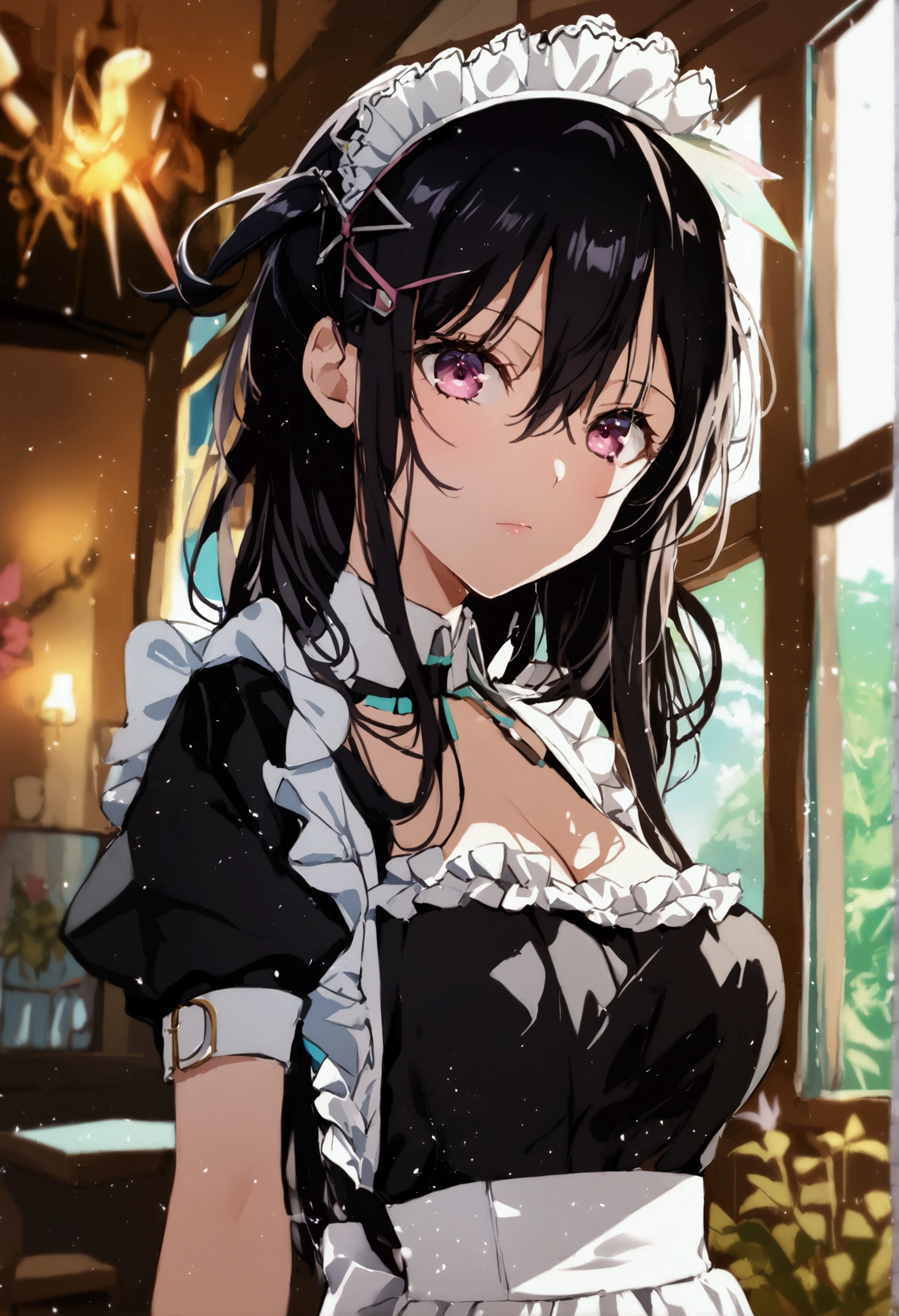 1girl,Selfie,Yuki Suou ,Maid Dress,Black Hair ,LongHair.