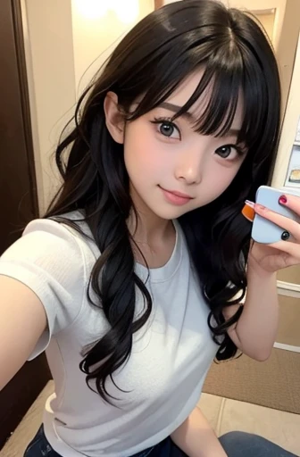 Best Quality,masterpiece,Very detailed、High resolution, Very detailed, Best Quality photos,Teen,Teen,age 15,High school girl,Idol,beautiful girl, Long Hair, With bangs, Black Hair,((Wavy Hair:1.2)),Detailed eyes, Big Eyes, Wide eyes, cute, cute,  cute Japanese woman staring at I、Very delicate and beautiful face,Wearing a mask on his face,Hotel Rooms,Lie down in bed, Perfect dynamic composition,Fair-skinned girl, kind,Junior high school students,Kneel on the floor,Big Same, Pussy, Pussy, Nipples, I can see your panties,Slender thighs seen from the front, 18 years old, Adorable , 美しいJunior high school students, Big Eyes, 美しいHigh school girl, Selfie, Personal photo shoot,Angle of Selfie,Women&#39;s Room,indoor , (Pink jacket), Pink underwear, , High school girl（Hmmmm）,She smiles happily at me, colorful, Natural Hair