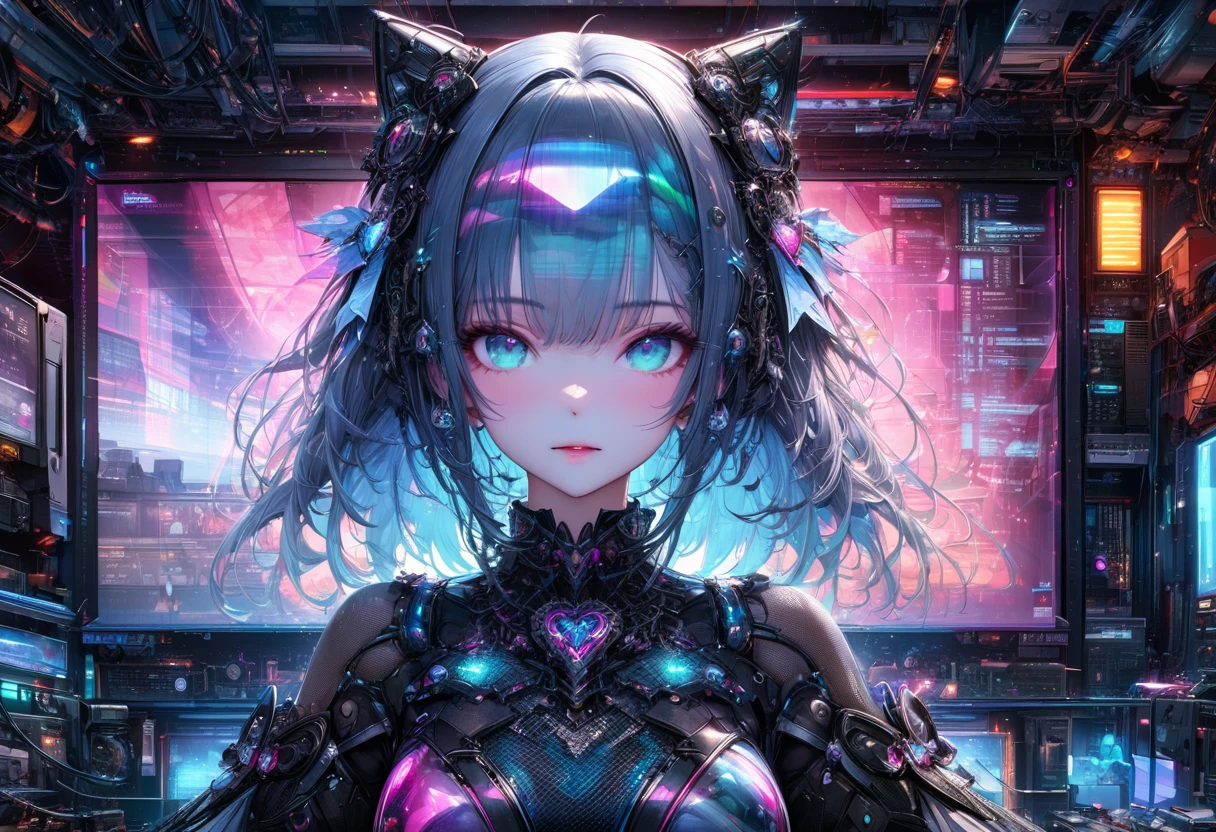 virtual idol, ((transparency through holographic projection transmission processing for aesthetic color expression applying super retina technology, Translucent texture )), captivates all viewers,  computer server in the center :1.5, 夜空に美しい hologram diva  が両手を広げて歌う:1.5, computer server と hologram diva  がシームレスに重なる:1.5,(Double Exposure:2.0), hologram diva \huge\whole body:1.5, Fascinating audience \A beautiful diva sings with open arms above , (UHD:1.3, retina:1.3, masterpiece:1.25, high details:1.4, best quality:1.5), Outdoor concert venue , Future World