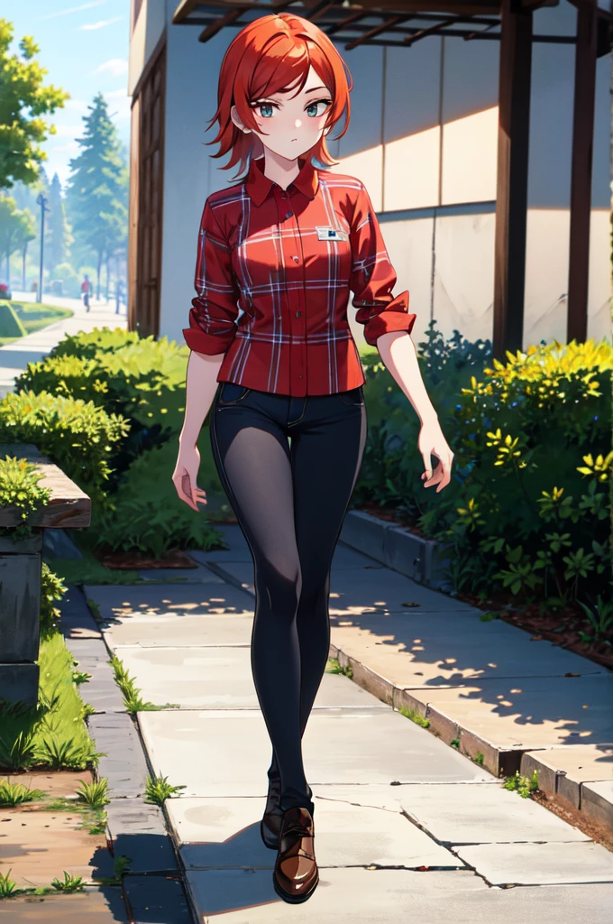 a gwendolyn_tennyson walks through a crowded park, (red plaid shirt, leggins), full body, (detailed face, detailed nose), soft lighting, 4k highly detailed realistic digital extremely high quality, 8k, realistic, photorealistic, hyperrealistic, hight quality, ((masterpiece, best quality)), highly detailed, intricate detail, masterpiece, ultra-detailed:1.2, denoise, no grain, remove noise, remove grain, (hdr) 