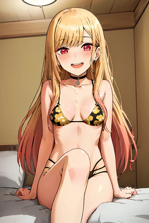 ((Best Quality)), ((masterpiece)), (be familiar with),  perfect face, indoor, bedroom,  watching viewers,
One woman,  Kitakawa Kaiumi,
 characters with open mouth ,  ecstatic expression , blush, smile,
Small breasts,  flat chest, , ,  s, Girl,
Long Hair,  long hair ,
Leg spread,