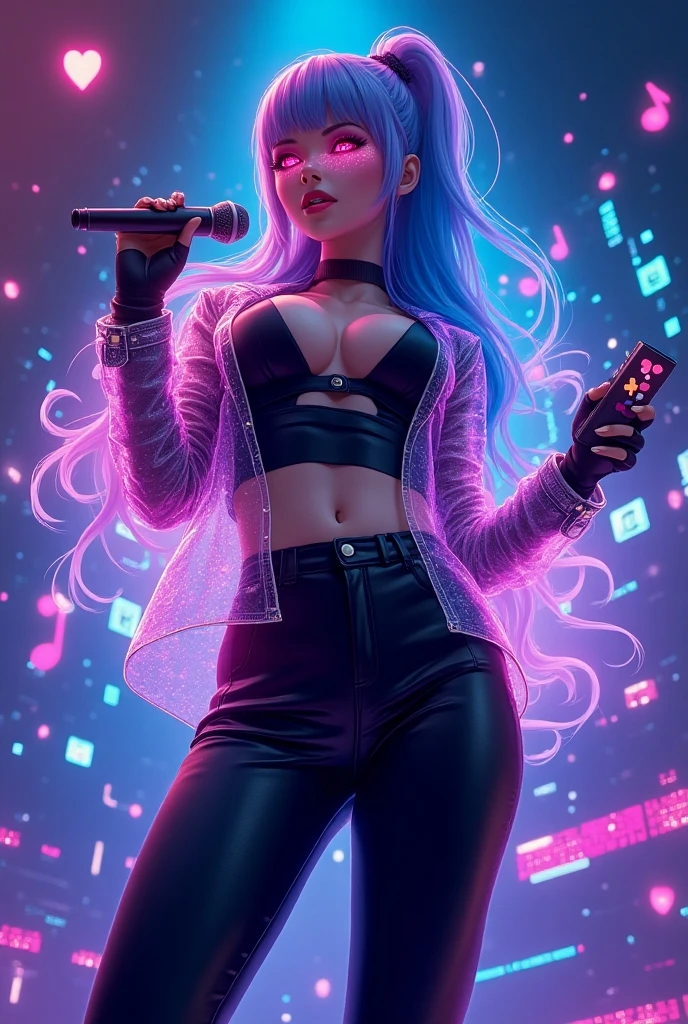(score_9, score_8_up, score_7_up), alien, 1 alien girl, masterpiece, perfect face, perfect eyes, ultra detailed, gorgeous face, blush, curvy body, cute slut, focus on face, pink-skin Instagram model, human-ears, (very-long wavy shiny hair:1.4), (waist-length hair:1.6), photoshoot, cute pose, (pastel blue hair), (pastel pink skin:1.7), posing sexy, portrait, petite, svelte, perfect breasts, small perky breasts, thigh gap, arched back, fit body, thin waist, (cute), (petite), (lovely grey eyes), (pastel blue hair:1.9), (thin waist), (highly detailed hair), (flirty smile), flat stomach, (slightly oiled skin), (night time:1.5), (at a music festival:1.2), (at a rave:1.3), (rave outfit:1.8), (tight black shorts), (black thong), ((black cross-wrap halter crop-top)), ((Boots), (perfect teeth), ultra-detailed, ultra-realistic, at night, indoors, orange + blue ambient light, arms at sides, dancing, twirling, dynamic pose, unique angle, from waist up, beautiful, studio lighting, negative_hand, GTA, glowing, neon, easynegative, ExpressiveH.